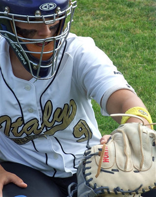 Image: Alyssa Richards — Lady Gladiator catcher Alyssa Richards warms-up her pitcher before the game.