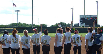 Image: Game one — The Lady Gladiators prepare to play game one of a double-header against the Blue Ridge Lady Tigers.
