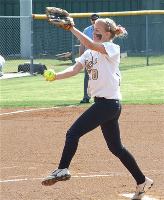 Image: Courtney Westbrook — Westbrook pitched 12 and a half innings against Blue Ridge in two games helping the Lady Gladiators tie the series 1-1.
