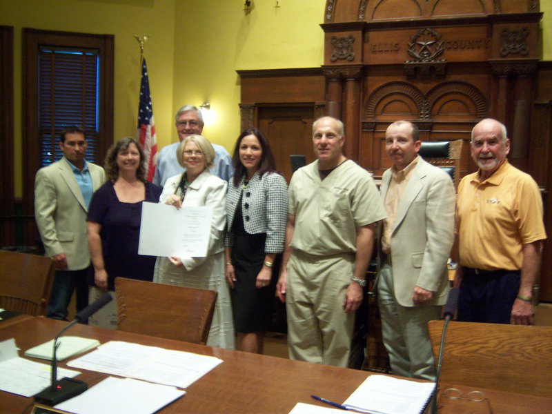 Image: 2009 National Association of Counties Achievement Award — Back, Commissioner Bill Dodson, pct. 2
L – R: Commissioner Dennis Robinson, pct. 1; Human Services Director Diana
Buckley; Hope Clinic Executive Director Mackie Owens; County Judge Carol
Bush; Hope Clinic Board Member Dr. Jeff Kosoris; Commissioner Heath Sims,
pct. 3; Commissioner Ron Brown, pct. 4.