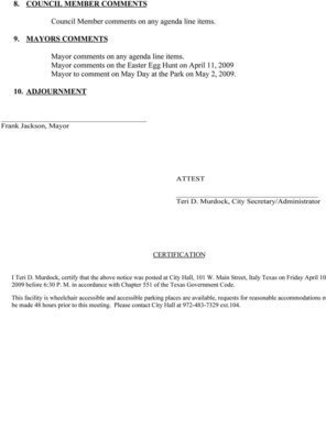 Image: Agenda Page 3 — Page 1 of the city council regular meeting schedule.