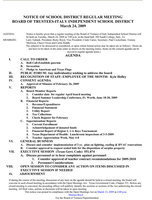 Image: Italy ISD Agenda — Agenda for Italy ISD Board of Trustees meeting for Tuesday, March 24, 2009.