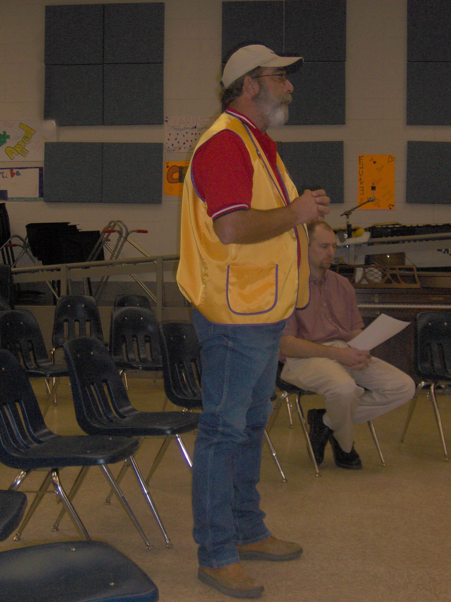 Image: Lions Club member, Mark Souder, Sr. — Mr. Souder addresses the board regarding scholarships and an upcoming Bar-B-Que dinner.