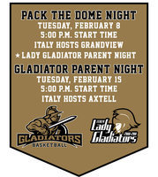 Image: Pack The Dome Night against Grandview on Tuesday, February 8 — Pack The Dome Night, honoring the current Lady Gladiators and their parents along with halftime performances by IYAA basketball teams, will be Tuesday, February 8. Gladiator Parent Night, honoring current players and their parents, is scheduled for Tuesday, February 15.