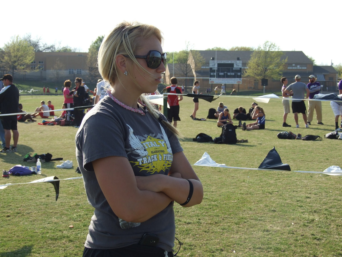 Image: Megan pitches in — Softball pitching ace, Megan Richards, spent the meet as manager for Italy’s girls.