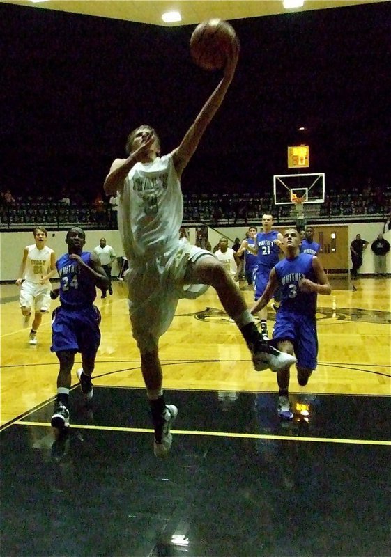 Image: Jase gets to the goal — Gladiator Jase Holden(3) scores to complete an Italy fast break against Whitney.