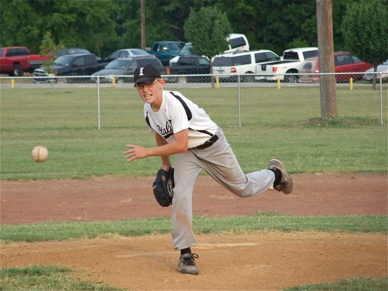Image: Oh, Boyd! — Cody Boyd takes the mound against Alvarado as his mother, Becky Boyd, nervously watched. “It was my first time to pitch this season but at least I got them over the plate,” Cody explained.