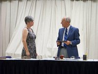 Image: Appreciation — Italy ISD Superintendent Jimmie Malone thanks Cindy Carter for her service to the school district.