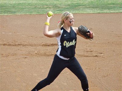 Image: Armed and dangerous — Sophomore third baseman Megan Richards was a dead-eye with the ball and deadly at the plate during the two games against Meridian.