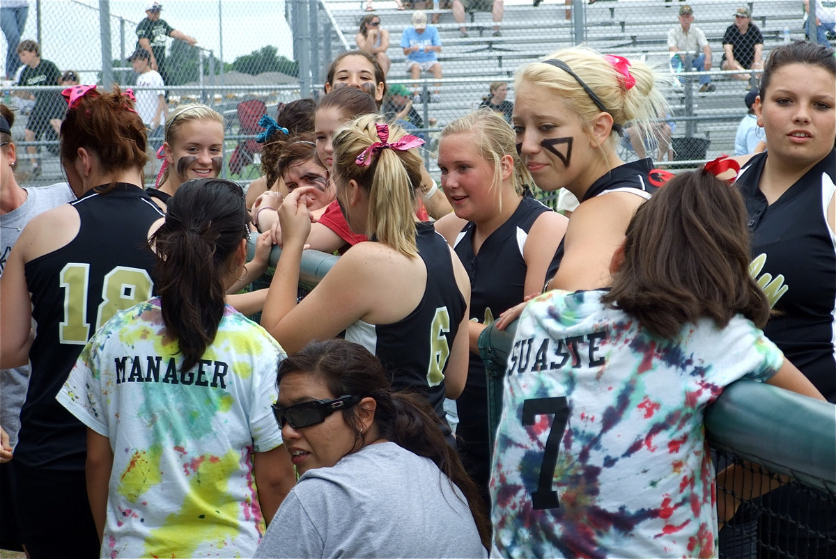 Image: Ready to play — The Lady Gladiators get ready to play game three against Blue Ridge.
