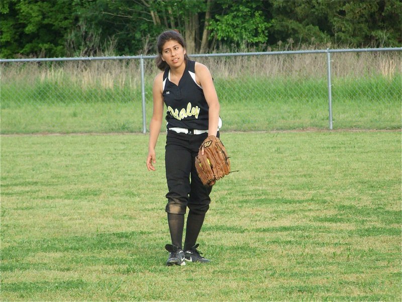 Image: Great catch! — Alma Suaste catches a pop-up hit to right field.