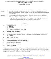 Image: Called Meeting Agenda, Italy ISD School Board — September 21, 2009