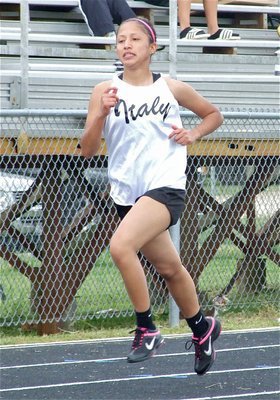 Image: Jessica races — Lady Gladiator Jessica Hernandez finishes strong.