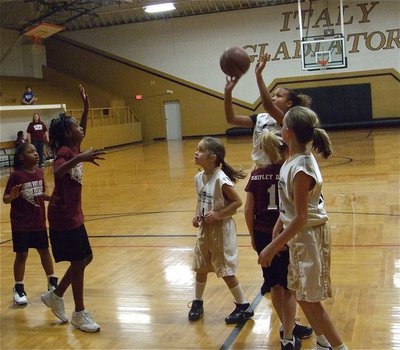 Image: Emily gets points — Emily Cunningham(1) towers above the competition to score 14-points.