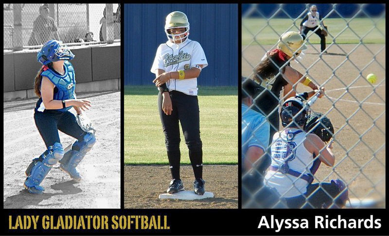 Image: Alyssa in action — Lady Gladiator catcher Alyssa Richards continues her superior play in the playoffs and has been a big part of the team’s four straight wins in the playoffs, 3 of which were decided by only 1-point.