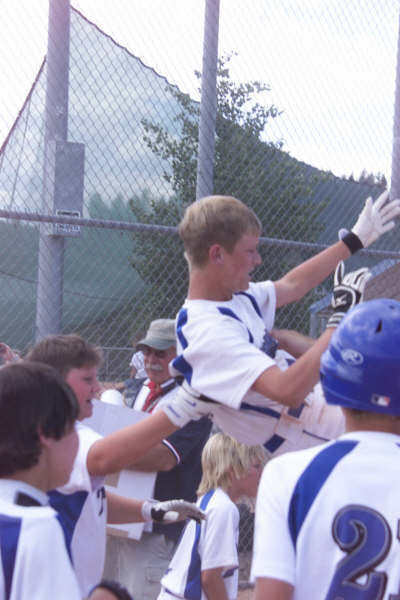 Image: Lane gets carried away — Eat your heart out Rudy as Lane Bogy gets the heroes hoist up on his teammates shoulders after hitting the World Series winning home run.
