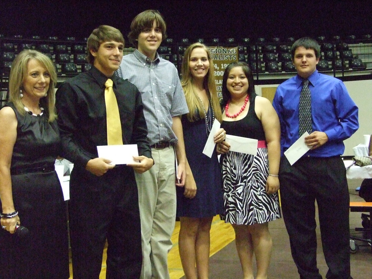 Image: Scholarship winners — The Italy Athletic Booster Club awarded these seniors $1,000.00 to continue their education. (L-R) Becky Milligan, Clay Major, Tyler Boyd, Becca DeMoss, Blanca Figueroa and Roy Glaspy.
