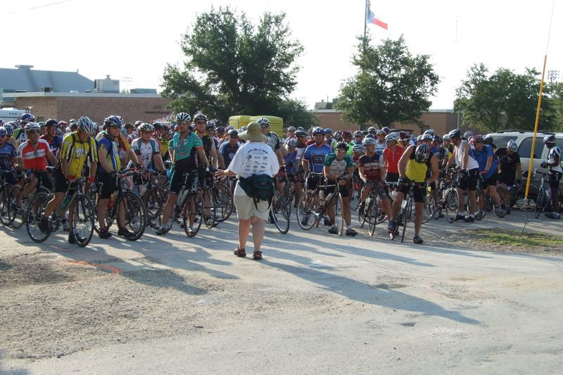 Image: Tour d’Italia — The cyclists line up for the one minute warning. The Lone Star Cyclists will converge upon the town on Friday night, some camping at Italy High School. The rally will begin at 8:00 am Saturday morning on Main Street. Get into gear and let’s ride!