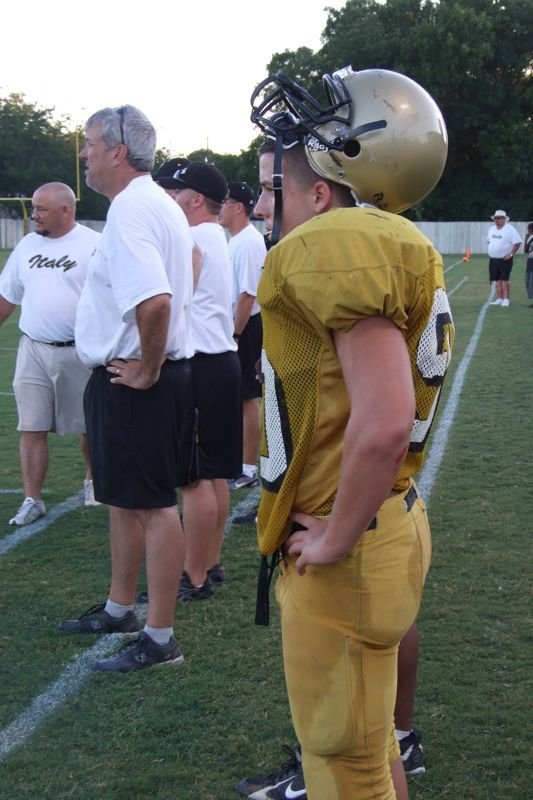 Image: Eyes on the battle — Ethan Saxon watches the Gladiators fight the Pirates.