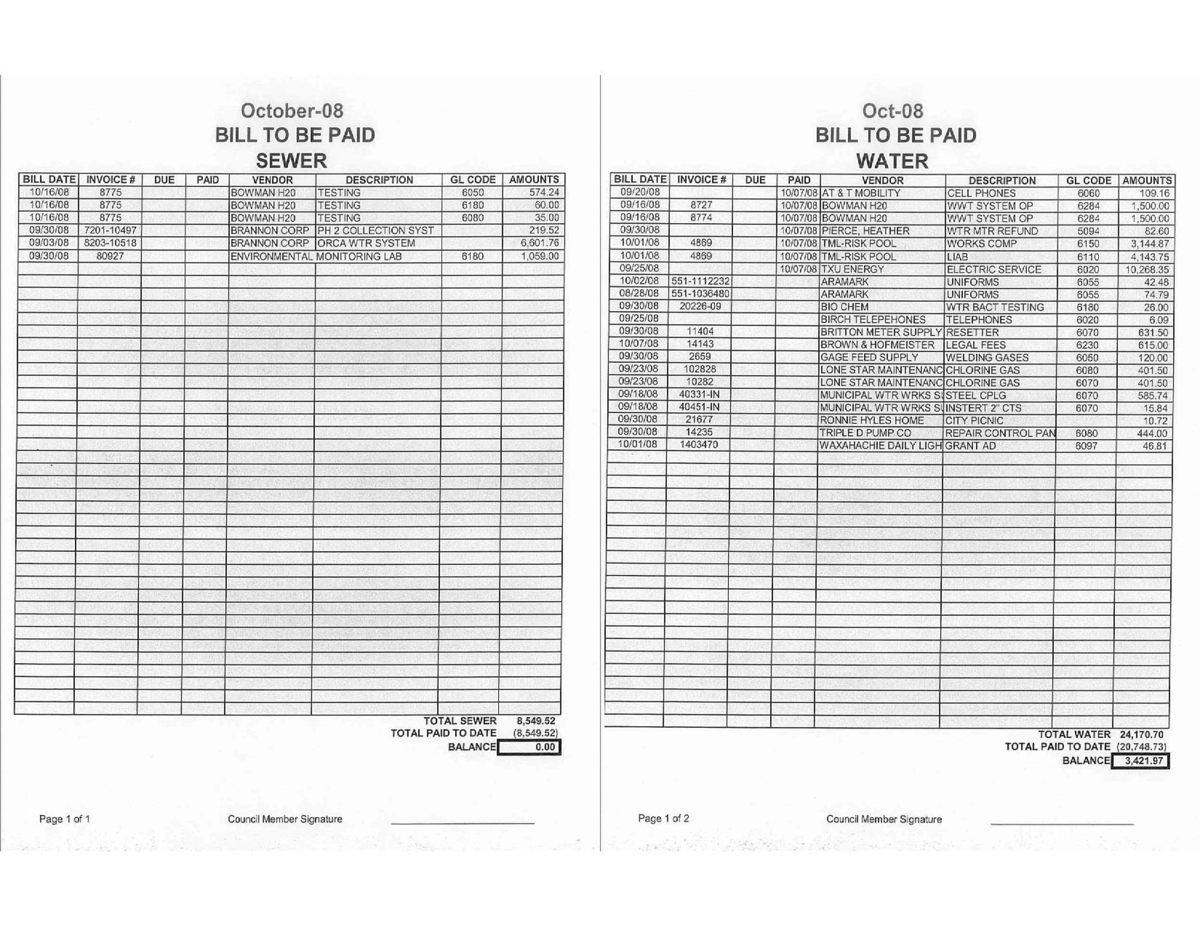 Image: Bills – Sewer, Water