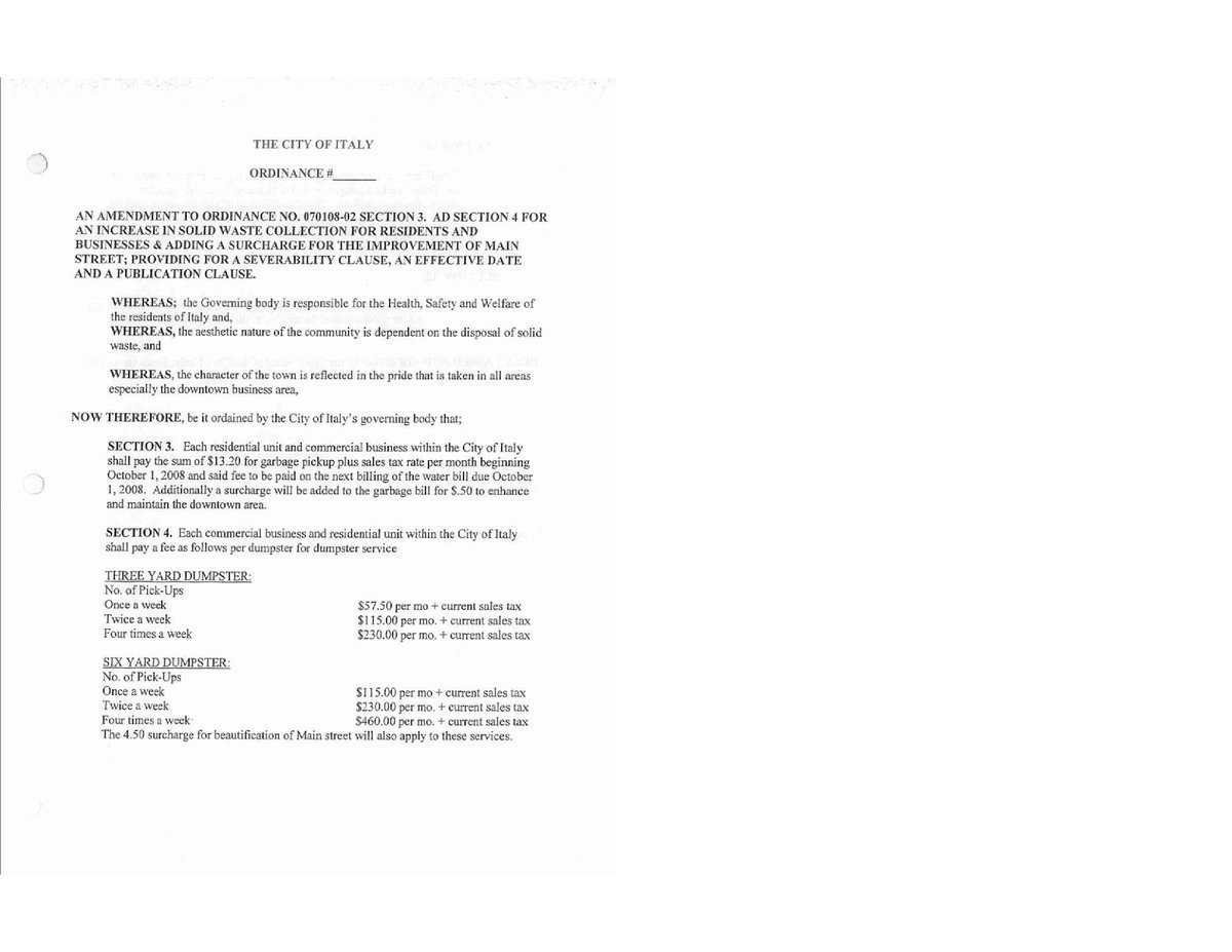 Image: Ordinance – Waste collection rates