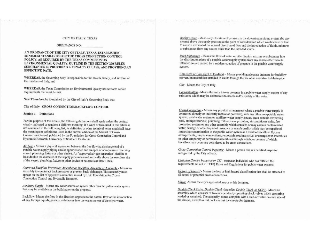 Image: Ordinance – Cross connection fees