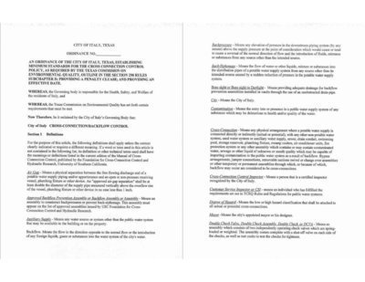 Image: Ordinance – Cross connection fees