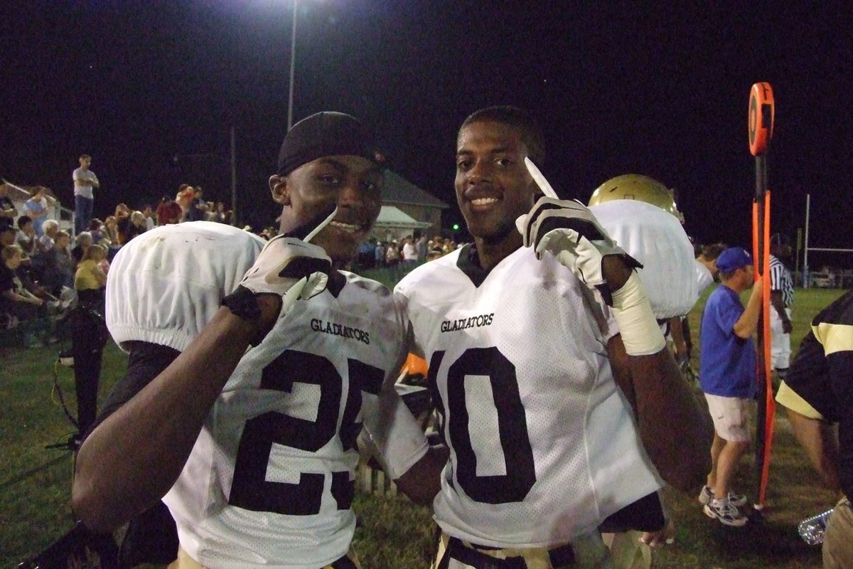 Image: Gladiators — #25-Diamond Rodgers is Running Back/Defensive Back. #10-John Isaac is Wide Receiver/Defensive Back.