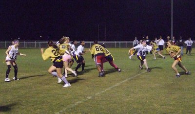 Image: Lauren Comes For Becca — Juiniors stopped the Seniors by going for the running back.