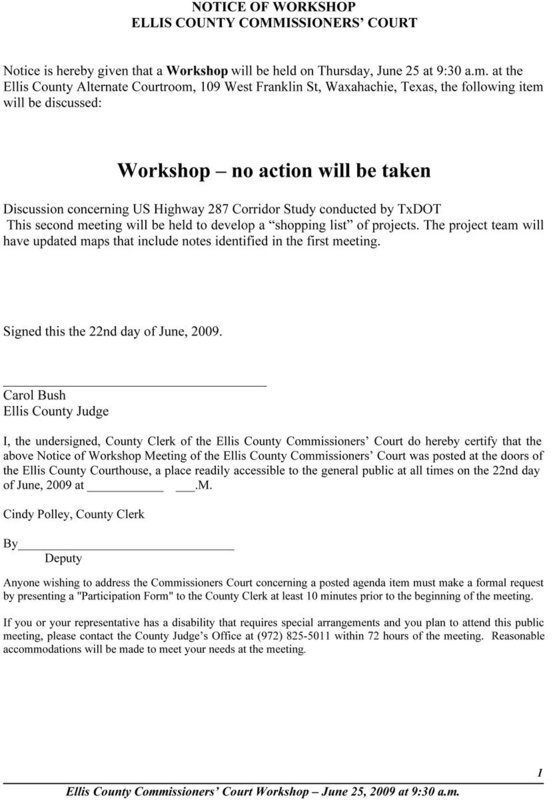 Image: Ellis County Commissioners Court – Notice of Meeting