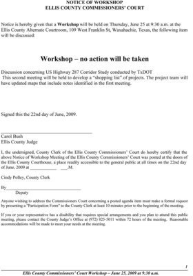 Image: Ellis County Commissioners Court – Notice of Meeting