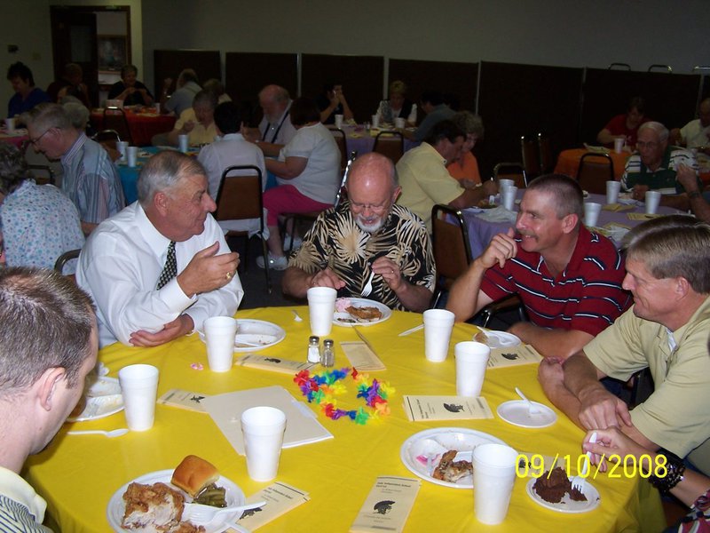 Image: Good food, good discussion — At Prime Timers luncheon (from left) Jimmie Malone, school superintendent; Linn Self, interim pastor; Curtis Riddle and Ricky Boyd, school board members.