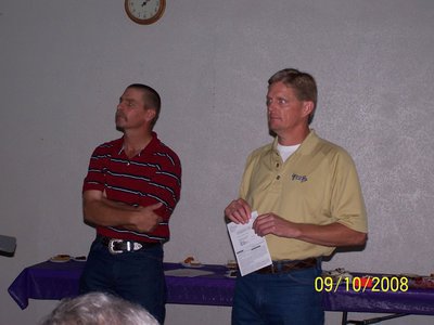 Image: Presenting Riddle and Boyd — Curtis Riddle and Ricky Boyd talking to the Prime Timers about the Tax Rate Election (TRE) at this month’s luncheon.