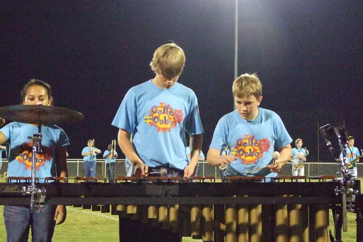 Image: Manning the marimba — Halftime perfomances include “Oye Como Va” and “St. Thomas”.