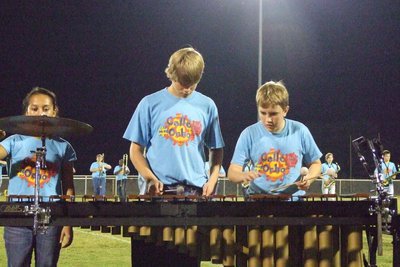 Image: Manning the marimba — Halftime perfomances include “Oye Como Va” and “St. Thomas”.