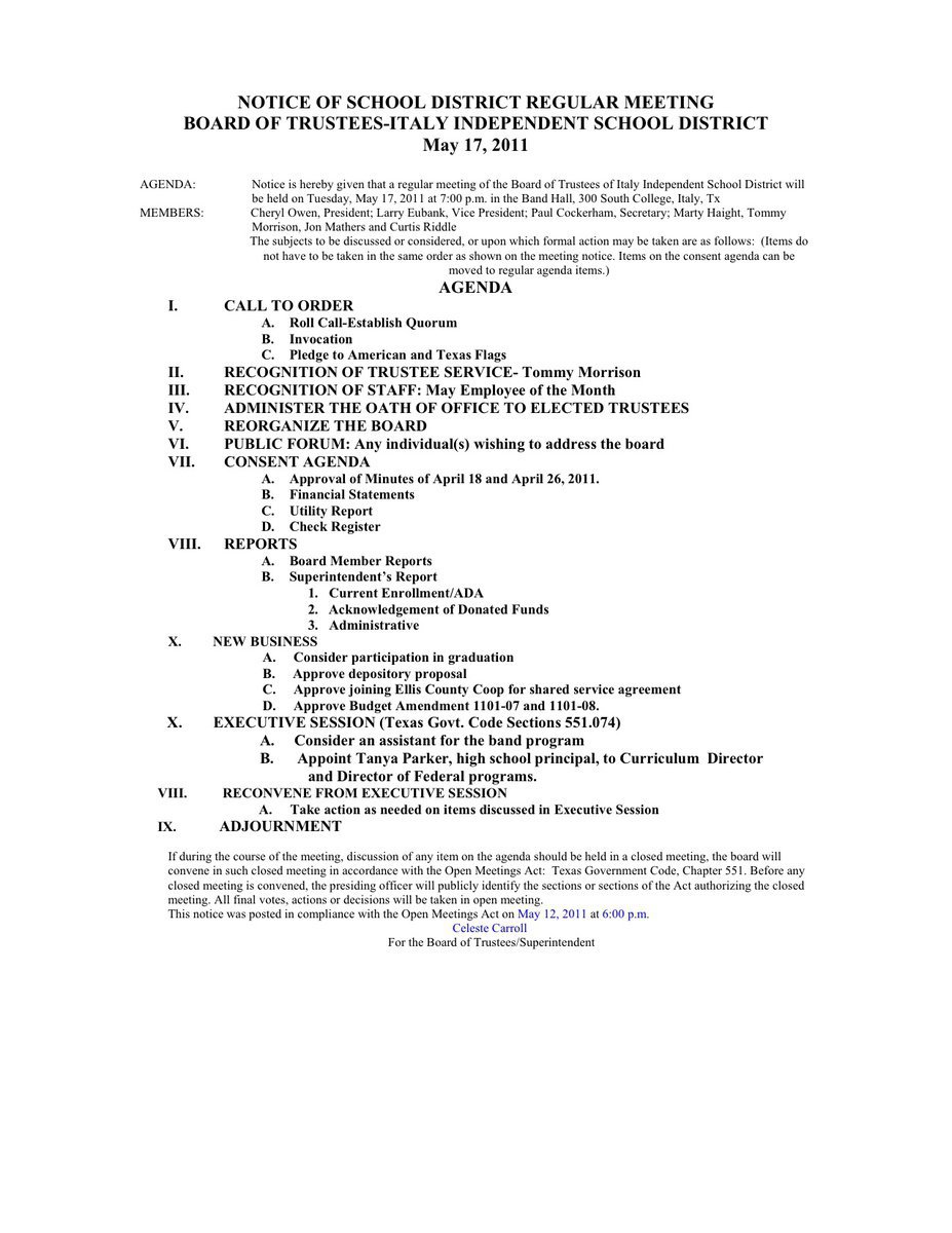 Image: Agenda 7:00pm