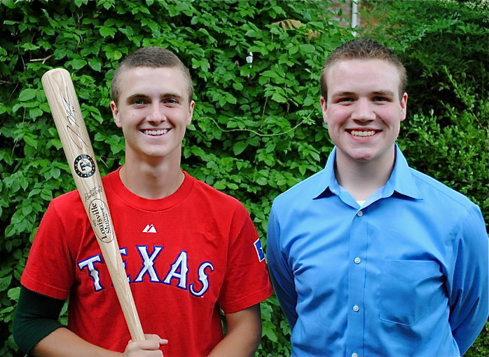 Image: Brothers, Kolton and Hudson Smith, display an authentic Texas Rangers baseball bat that was personally signed by Josh Hamilton. Kolton, a leukemia survivor, has recently put the item up for bid to Raise monies for Relay for Life.