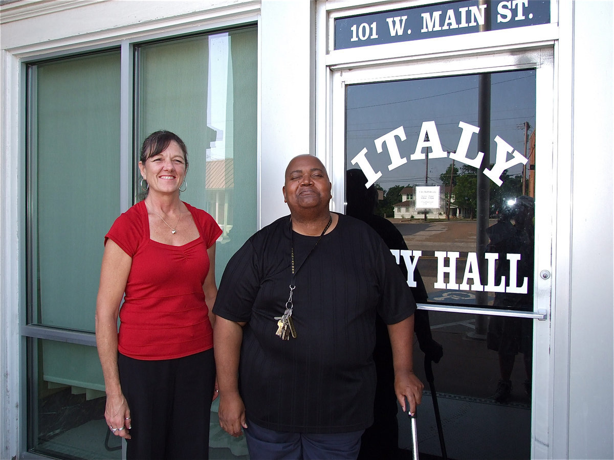 Image: City Administrator, Teri Murdock, stands with Mayor, Frank Jackson, in front of Italy City Hall after the Mayor proclaims the month of May, “Motorcycle Safety and Awareness Month,” in the city of Italy.