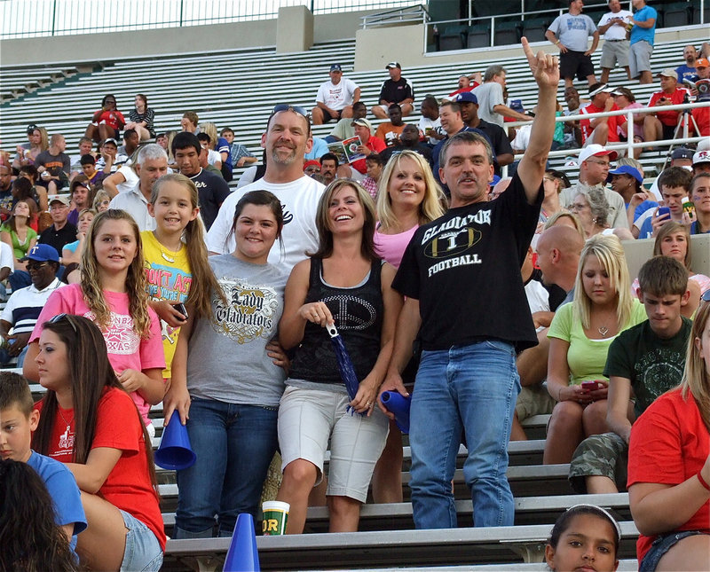Image: Several Italy Gladiator fans were on hand to support Jasenio Anderson during the Victory Bowl. Brooke DeBorde, Karley Nelson, Bailey DeBorde, Darla Wood, Gary Wood, Justin Wood, Doug Nelson and Kim Nelson are enjoying the moment. 