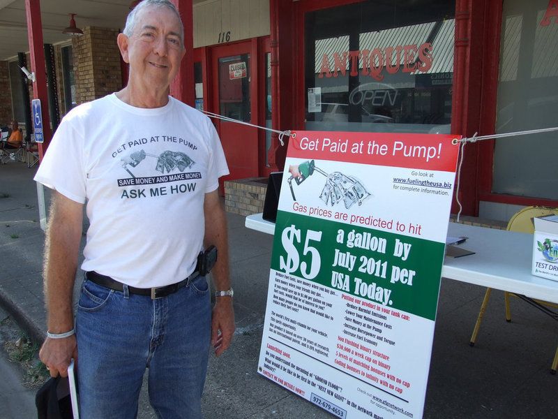 Image: Smilin’ Sandy Westbrook will help you “get paid at the pump”. He has Envirotabs which are green tech products that help save on fuel costs. The fuel helpers can be used on diesel, unleaded gas, ethanol, airplanes and lawn mowers. Just ask him.