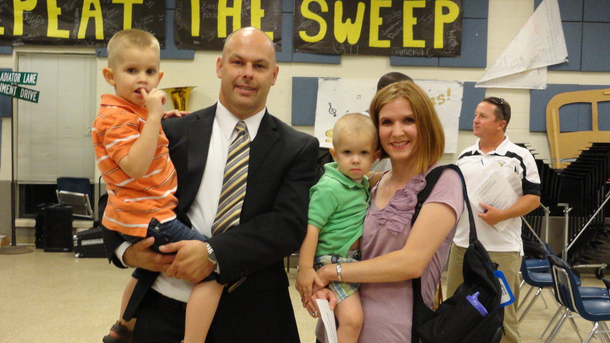 Image: Lee Joffre with wife, Cassie and sons, Levi and Rowan