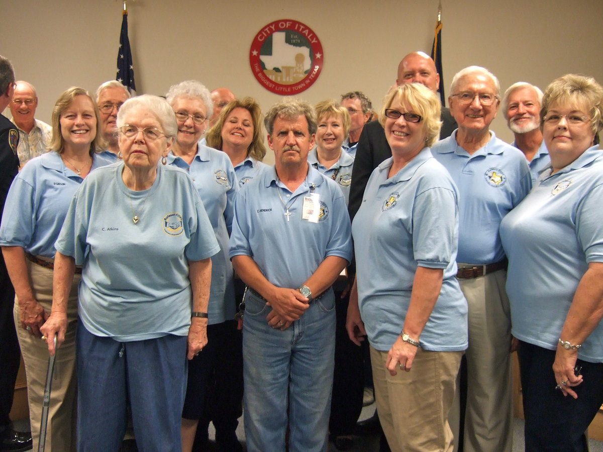 Image: Police Chief Hill stands with the group called “Citizens on Patrol” of Burleson. Hill said they started this program back in 2006 and was honored they all came out to support his new position as Police Chief of Italy.