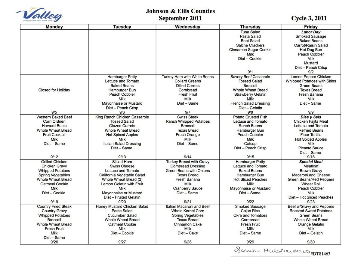 Image: September 2011 Menu