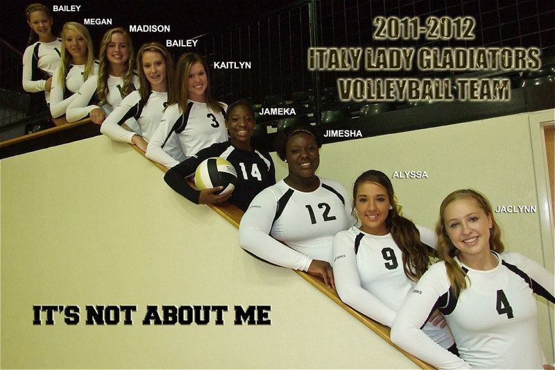 Image: It’s about team. The 2011-2012 Lady Gladiator
volleyball team members are: (Top to bottom) Bailey Eubank, Megan Richards, Madison Washington, Bailey Bumpus, Kaitlyn Rossa, Jameka Copeland, Jimesha Reed, Alyssa Richards and Jaclynn Lewis.