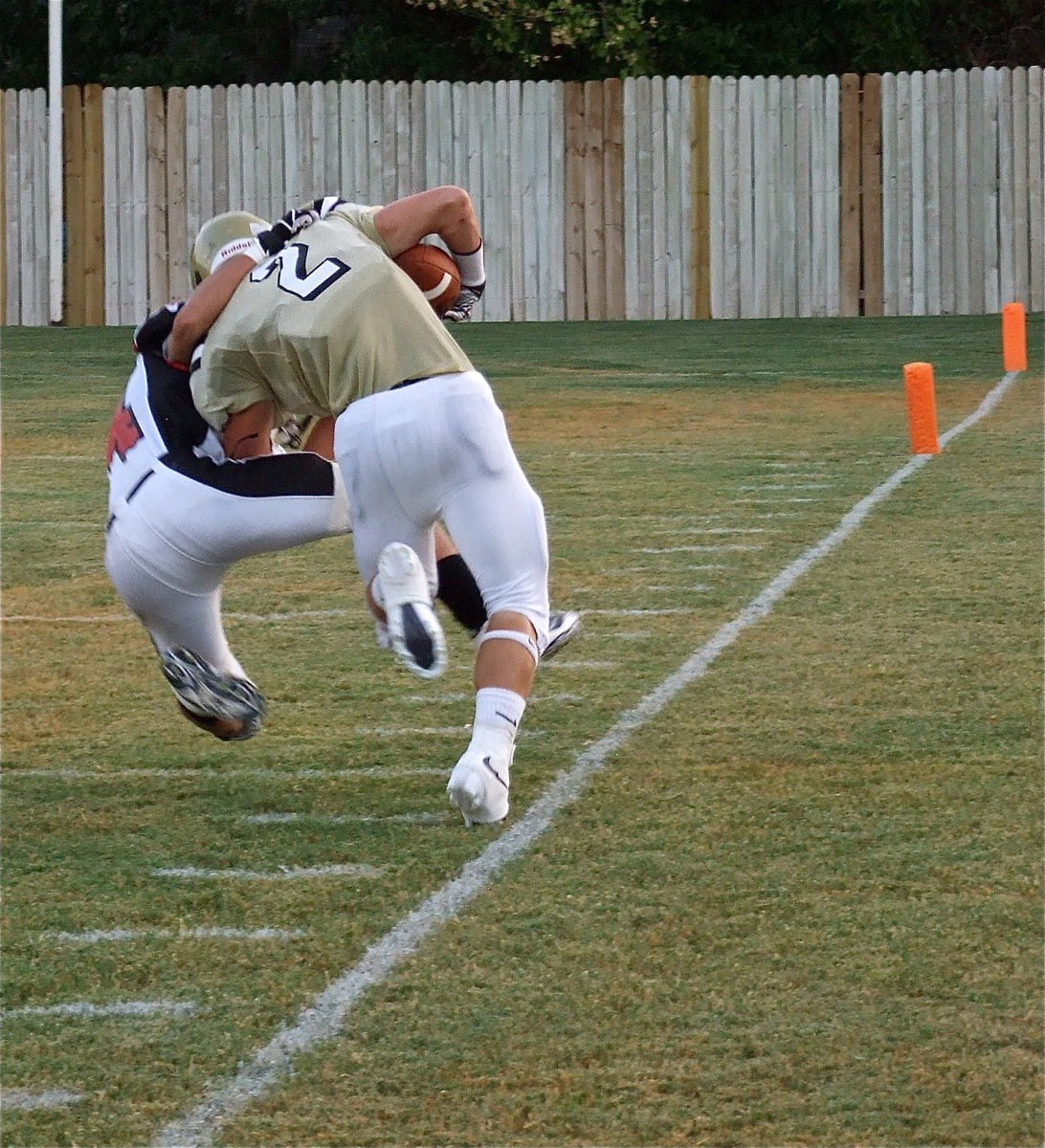 Image: Gladiator Chase Hamilton(2) breaks down the sideline for a big gain during the game’s opening drive.
