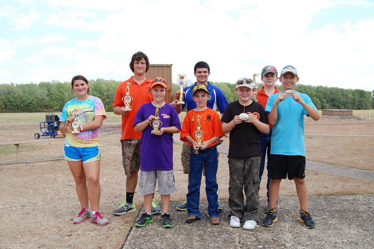 Image: Shotgun Fun Shoot winners. Back row from left, Lindsay Williams, Hunter Garcia, Trey Ehrehart, and Michael Edwards, Jr. Front row, Jarrett Connor, Rhett Newton, Hunter Hinz and Austin Reith.