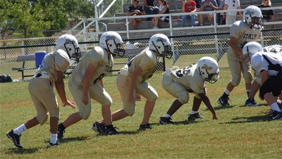Image: Ready for some hard-hitting action are A-team defenders Tylan Wallace(2), Isaac Salcido(80), Clay Riddle(31), Adam Powell(25) and Gary Escamilla(40).