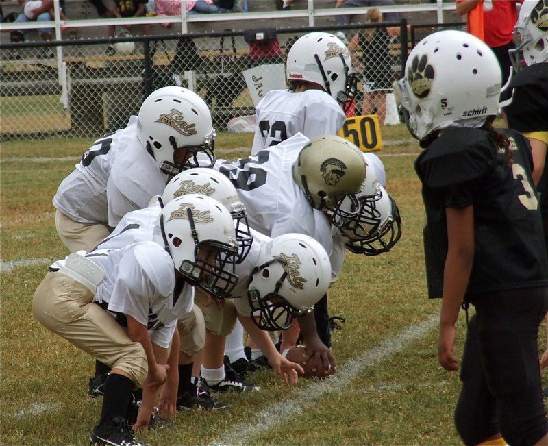Image: A work in progress — The IYAA C-Team offensive line may not be picture perfect before the snap but they got the job done against Hubbard to help Italy win 15-0.