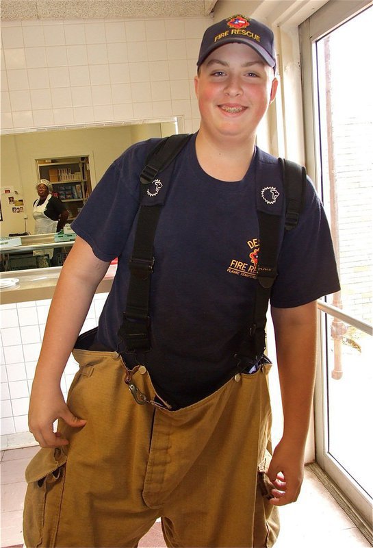 Image: Where’s the fire? Austin Pittmon will wait for lunch to settle before sliding down the fire pole.