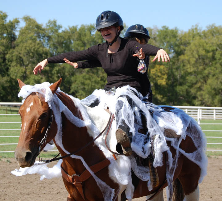Image: Sisters Makenna and Dakotah Van Huss of Waxahachie won “Scariest” in the costume contest as the depicted a spider in a spider webb.